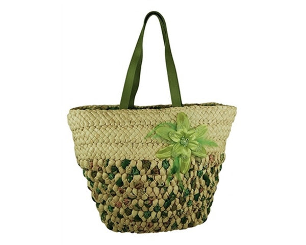 A909-WOVEN RIBBON & CORNHUSK TOTE BAG