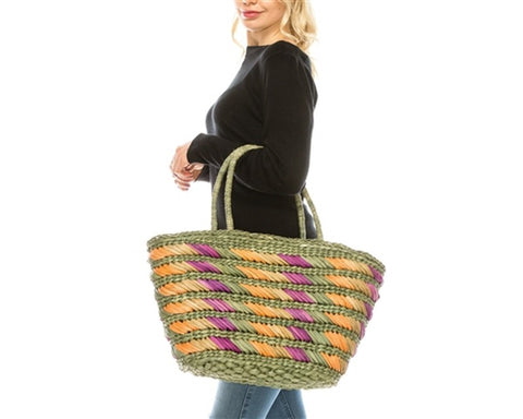 A908-BIG STRAW TOTE WITH SLANT PATTERN