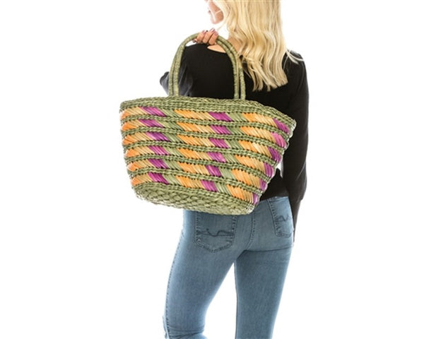 A908-BIG STRAW TOTE WITH SLANT PATTERN