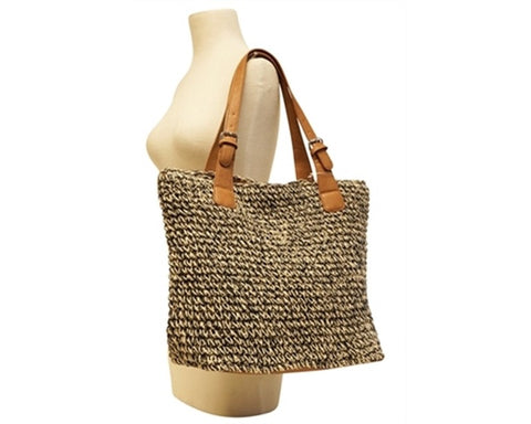 A903-EATHERED STRAW CROCHET TOTE BAG