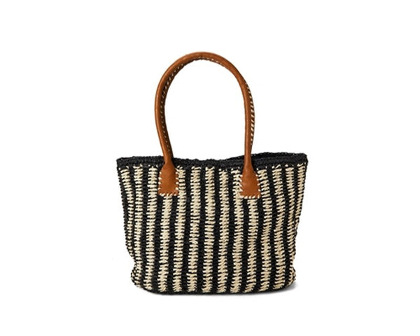 A893-2-TONE STRIPED STRAW TOTE BAG