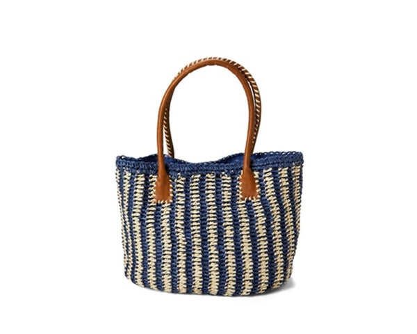 A893-2-TONE STRIPED STRAW TOTE BAG