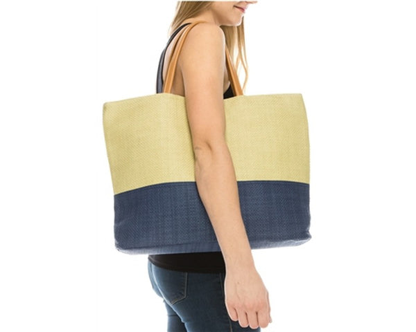 A891-TOYO STRAW TOTE BAG - COLORBLOCK