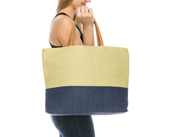 A891-TOYO STRAW TOTE BAG - COLORBLOCK