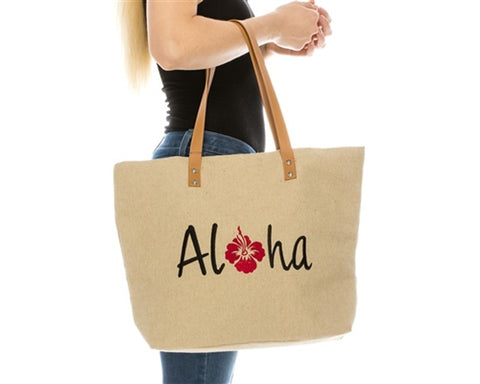 A890-HEMP SUMMER TOTE BAG - ALOHA EMBROIDERY