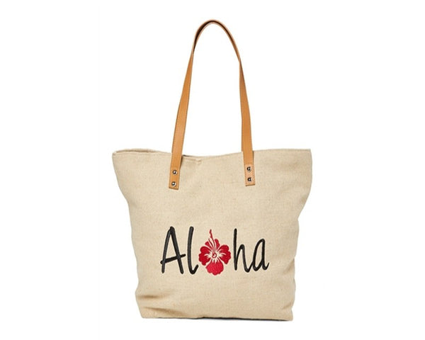 A890-HEMP SUMMER TOTE BAG - ALOHA EMBROIDERY