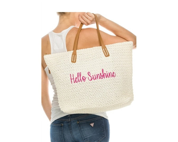 A889-EMBROIDERED BEACH BAGS - HELLO SUNSHINE TOTE