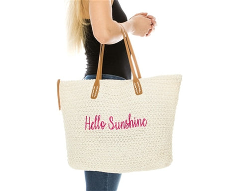 A889-EMBROIDERED BEACH BAGS - HELLO SUNSHINE TOTE