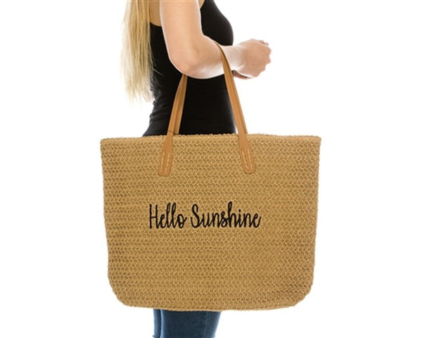 A889-EMBROIDERED BEACH BAGS - HELLO SUNSHINE TOTE