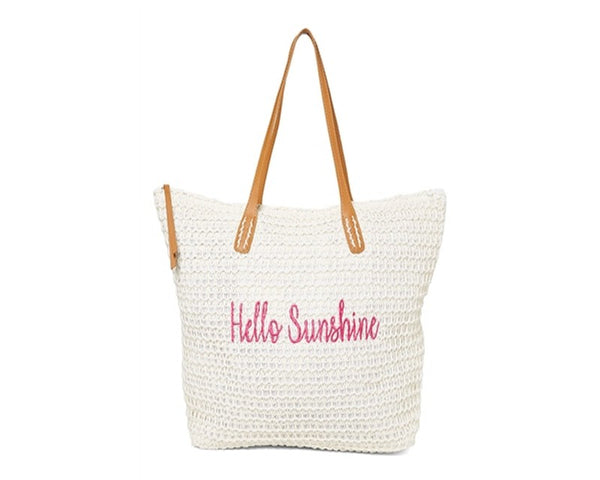 A889-EMBROIDERED BEACH BAGS - HELLO SUNSHINE TOTE