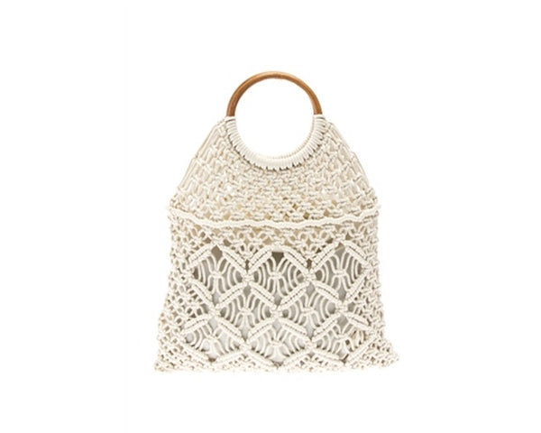 A880-COTTON MACRAME BAG W/ WOOD HANDLES