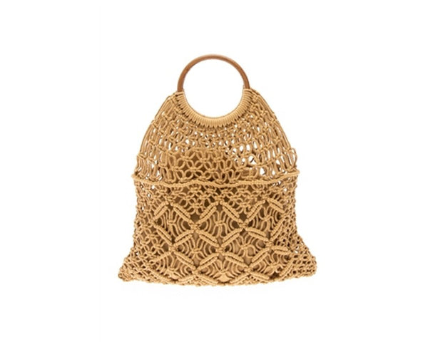 A880-COTTON MACRAME BAG W/ WOOD HANDLES