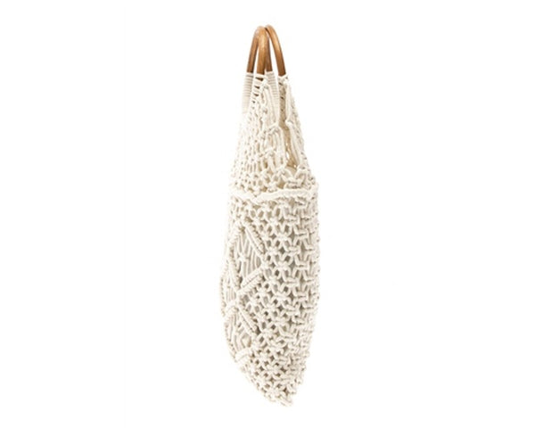 A880-COTTON MACRAME BAG W/ WOOD HANDLES