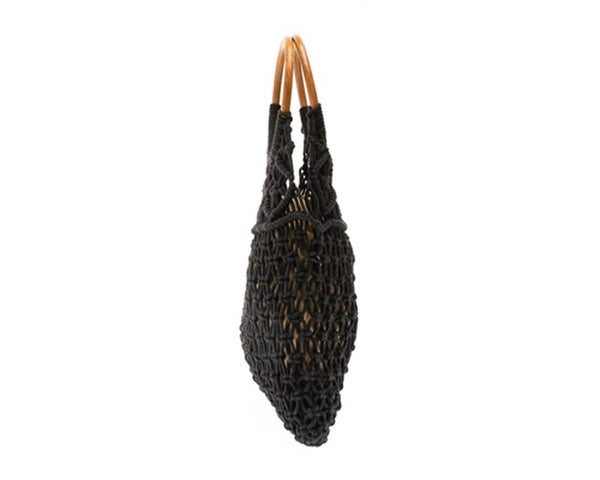 A882-COTTON MACRAME BAG W/ WOOD HANDLES
