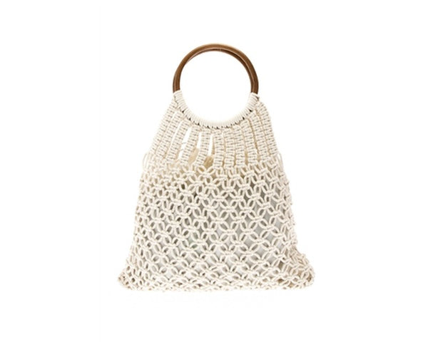 A881-COTTON MACRAME BAG W/ WOOD HANDLES