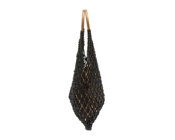 A881-COTTON MACRAME BAG W/ WOOD HANDLES