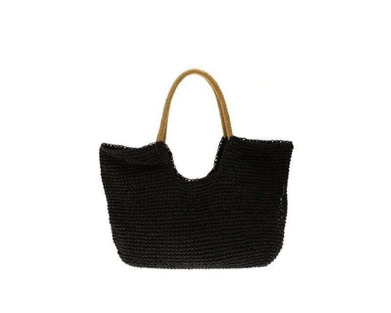 A869-TOYO STRAW CROCHET BEACH BAG + RAFFIA TASSELS