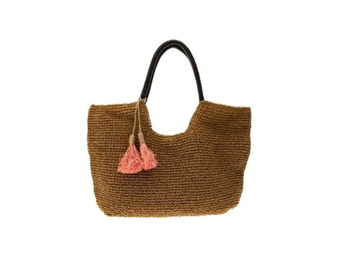A869-TOYO STRAW CROCHET BEACH BAG + RAFFIA TASSELS