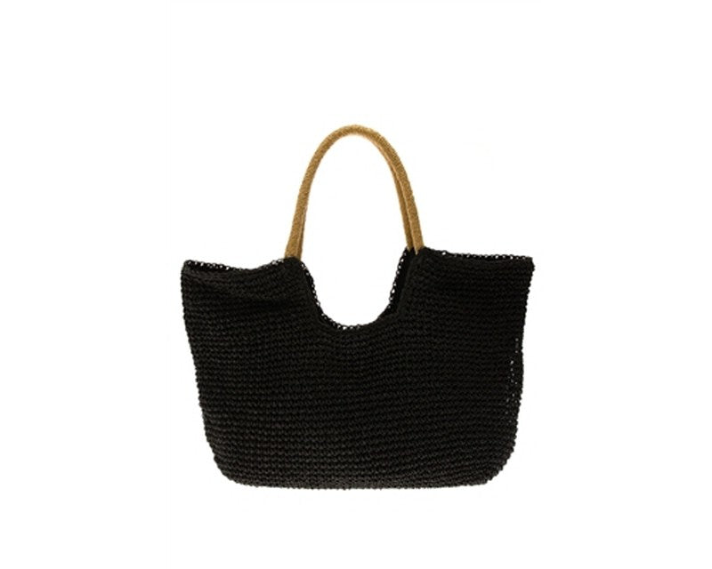 A870-TOYO STRAW CROCHET BEACH BAG WITH RAFFIA LEAF TASSELS