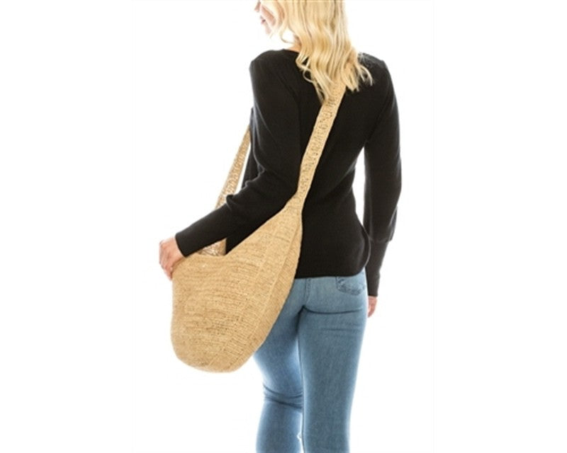 A877-RAFFIA CROCHET CRESCENT SLING BAG