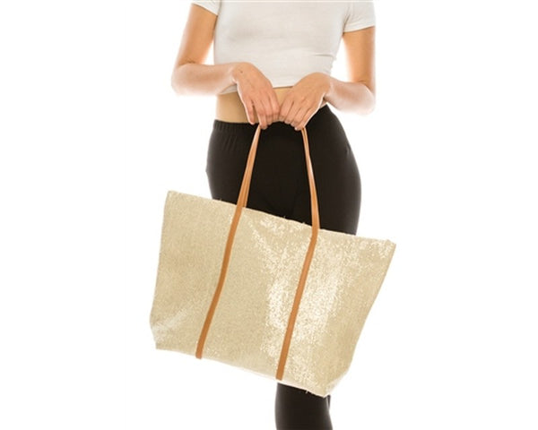 A878-SHIMMERY STRAW BEACH TOTE