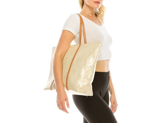 A878-SHIMMERY STRAW BEACH TOTE