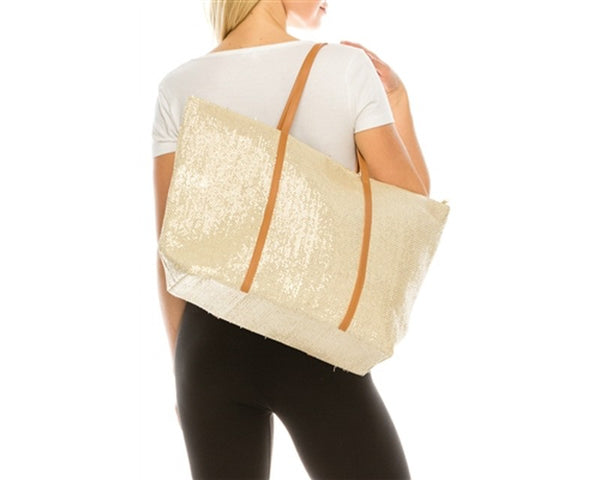 A878-SHIMMERY STRAW BEACH TOTE