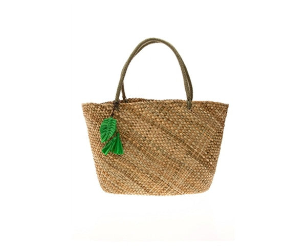 A872-HANDWOVEN SEAGRASS TOTE BAG WITH RAFFIA STRAW TASSELS