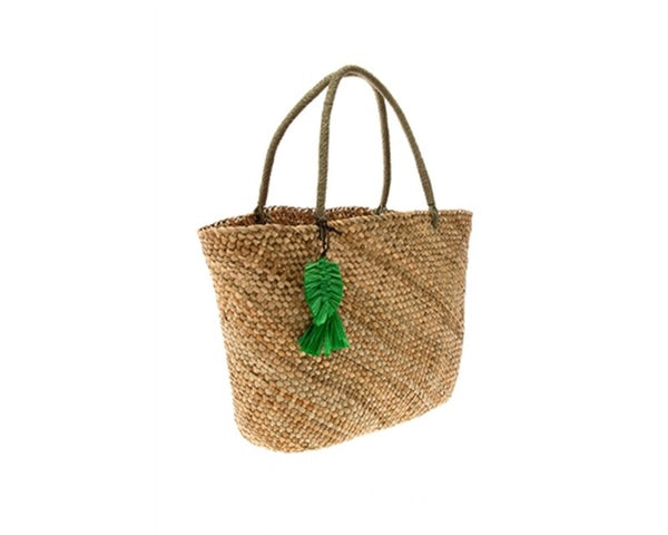 A872-HANDWOVEN SEAGRASS TOTE BAG WITH RAFFIA STRAW TASSELS
