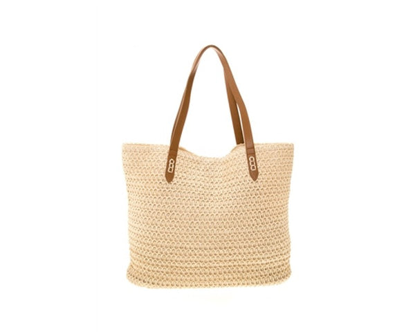 A868-CROCHET BEACH TOTE W/ TROPICAL EMBROIDERY