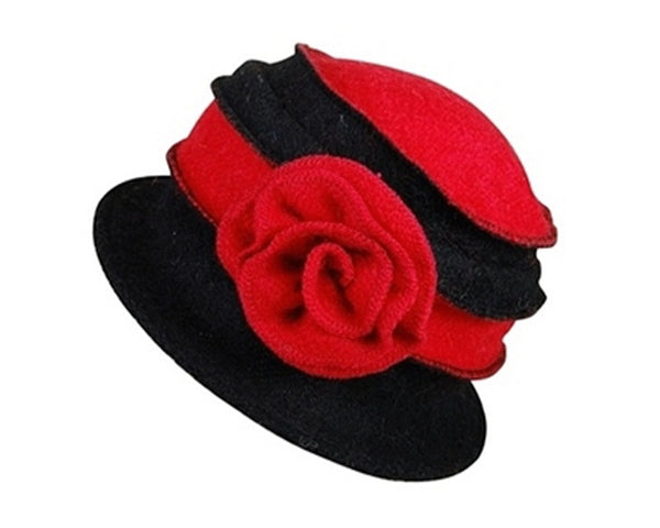 A441-MARLED LAMBSWOOL CLOCHE WITH ROSETTE