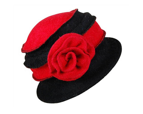 A441-MARLED LAMBSWOOL CLOCHE WITH ROSETTE