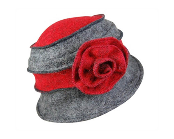 A441-MARLED LAMBSWOOL CLOCHE WITH ROSETTE