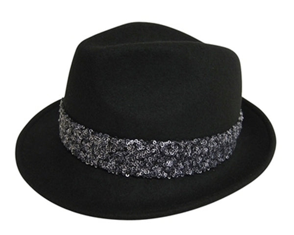 A118-WOOL FELT FEDORA WITH SEQUIN BAND