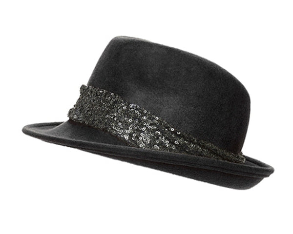 A118-WOOL FELT FEDORA WITH SEQUIN BAND