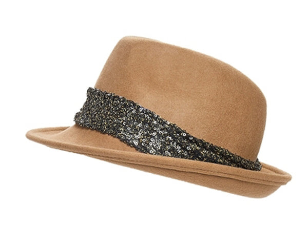 A118-WOOL FELT FEDORA WITH SEQUIN BAND