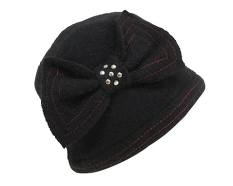 A205-WOOL BEANIE WITH STITCHED BOW