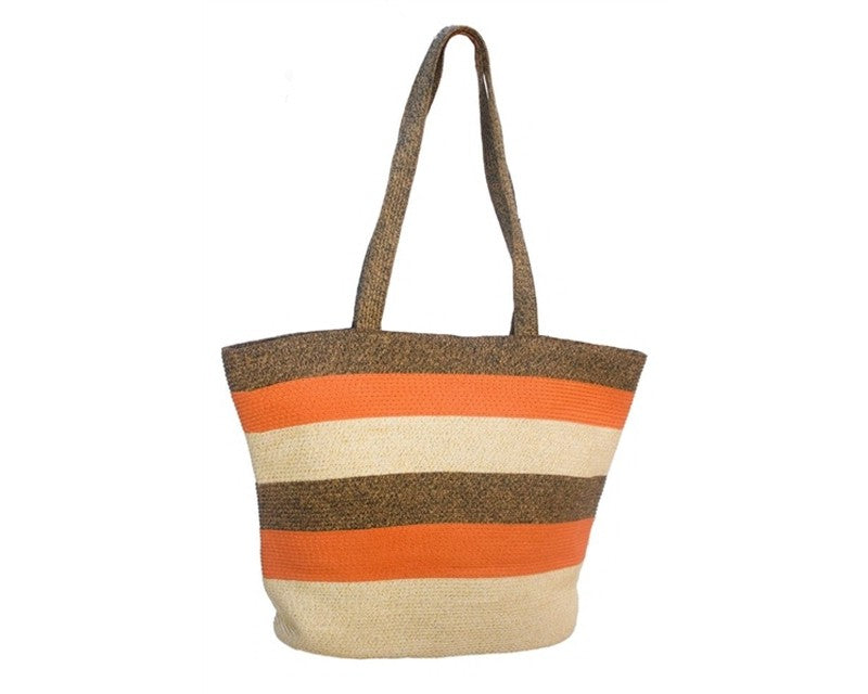 A918-STRIPED STRAW TOTE BAG