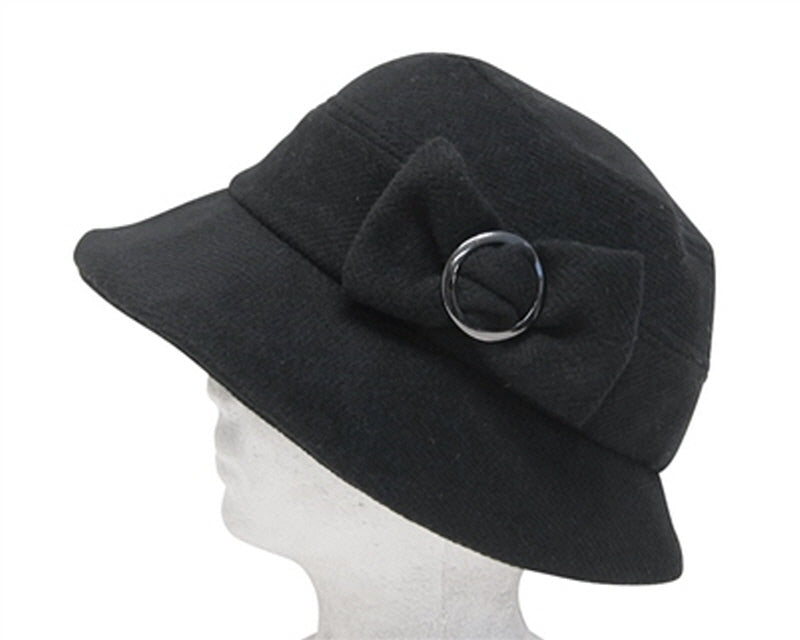 A443-WOOL BUCKET HAT WITH BUCKLED BOW