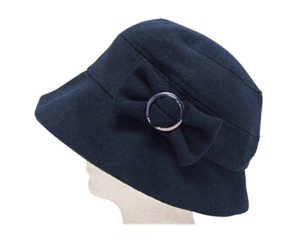 A443-WOOL BUCKET HAT WITH BUCKLED BOW