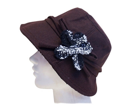 A086-WOOL BLEND CLOCHE W/ TWEED TRIM