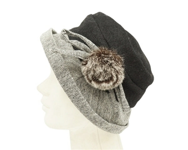 A238-WOOL BLEND BUCKET HAT W/ FUR POM