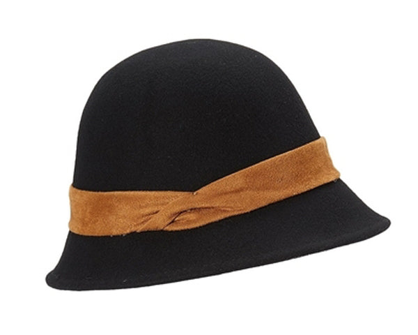 A122-WOOL FELT CLOCHE W/ SUEDE BAND