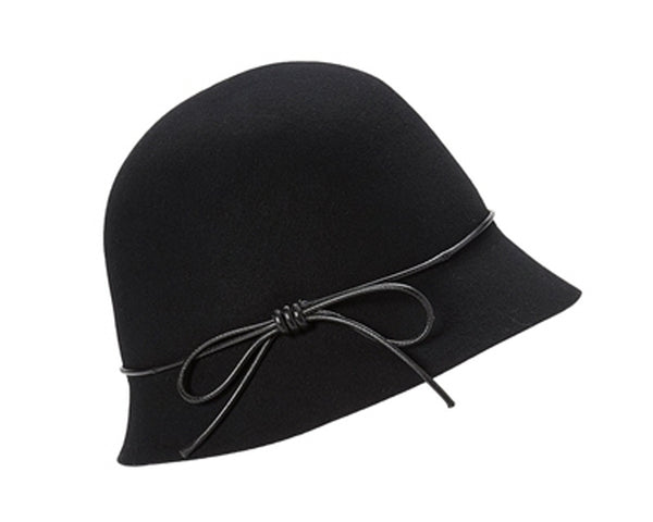 A075-WOOL FELT CLOCHE W/ LEATHER TIE