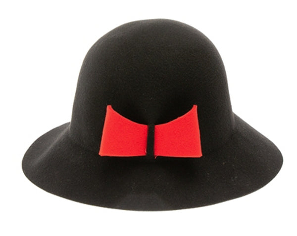 A115-WOOL FELT CLOCHE - CONTRAST COLOR BOW