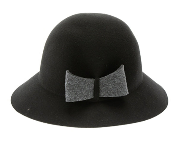 A115-WOOL FELT CLOCHE - CONTRAST COLOR BOW