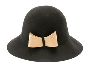 A115-WOOL FELT CLOCHE - CONTRAST COLOR BOW