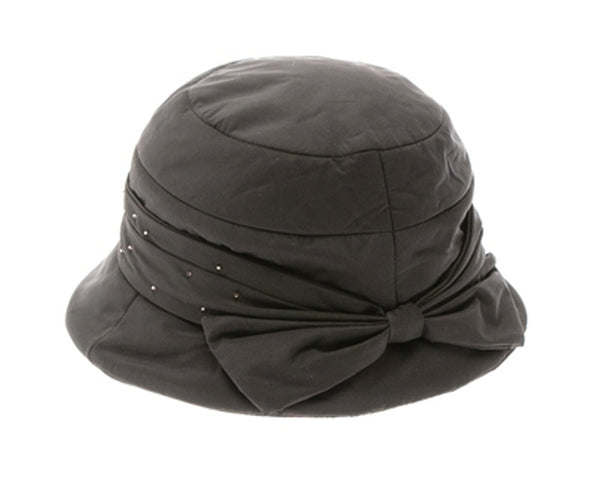 A085-COTTON DOWN CLOCHE BUCKET HAT W/ BEADING