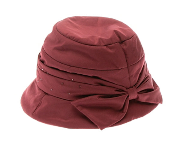 A085-COTTON DOWN CLOCHE BUCKET HAT W/ BEADING