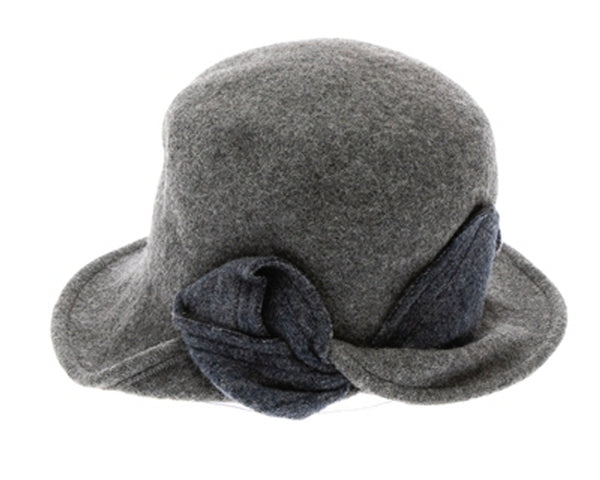 A080-SHAPEABLE WOOL BUCKET CLOCHE W/ MARLED BOW